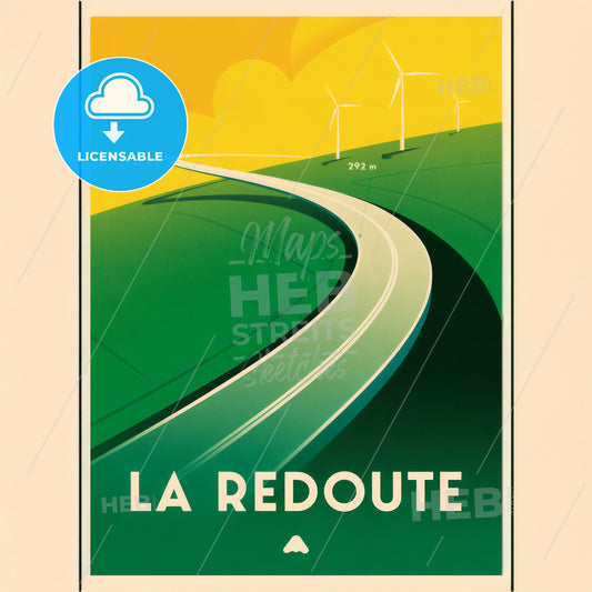 Modernist Minimalist Mountain Road Poster: Vibrant Yellow Sky & Green Hillside