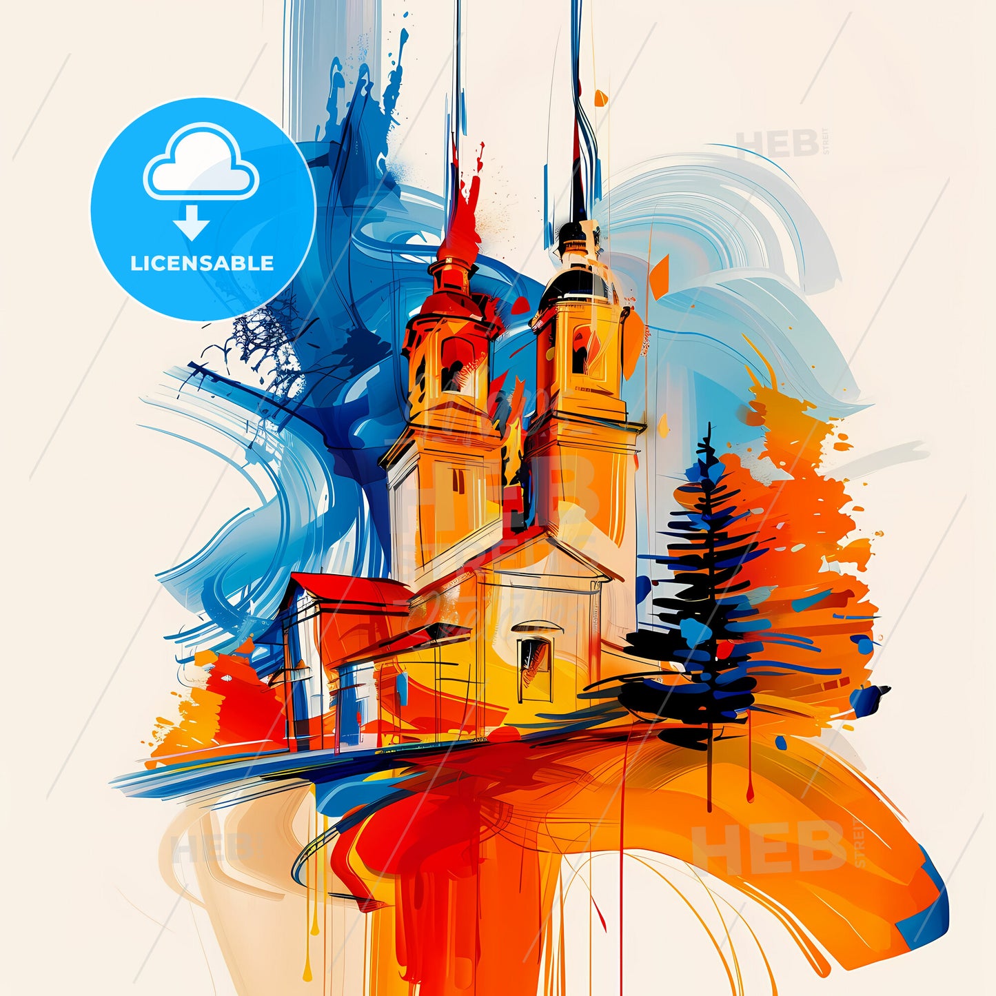 Vibrant Modesto, California - A Painting Of A Church