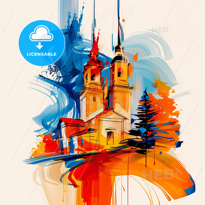 Vibrant Modesto, California - A Painting Of A Church