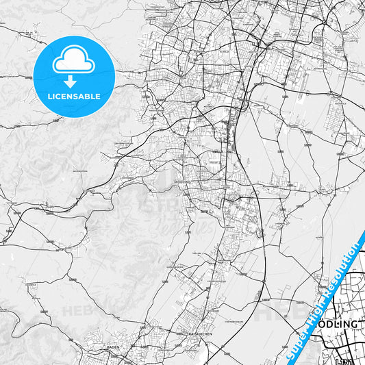 Mödling, Austria light map with streetnames, citynames and districts