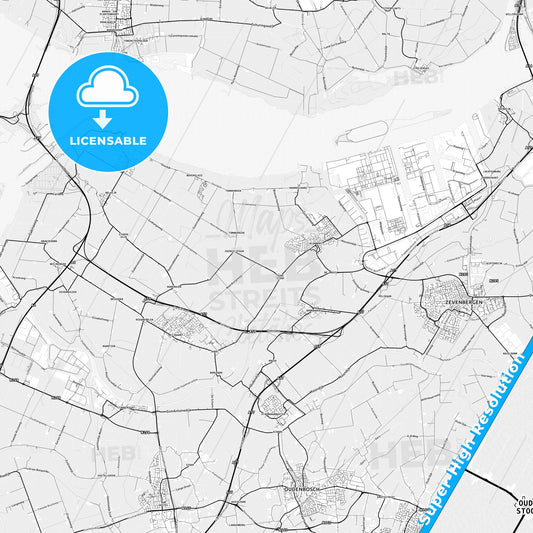 Moerdijk, Netherlands light map with streetnames, citynames and districts