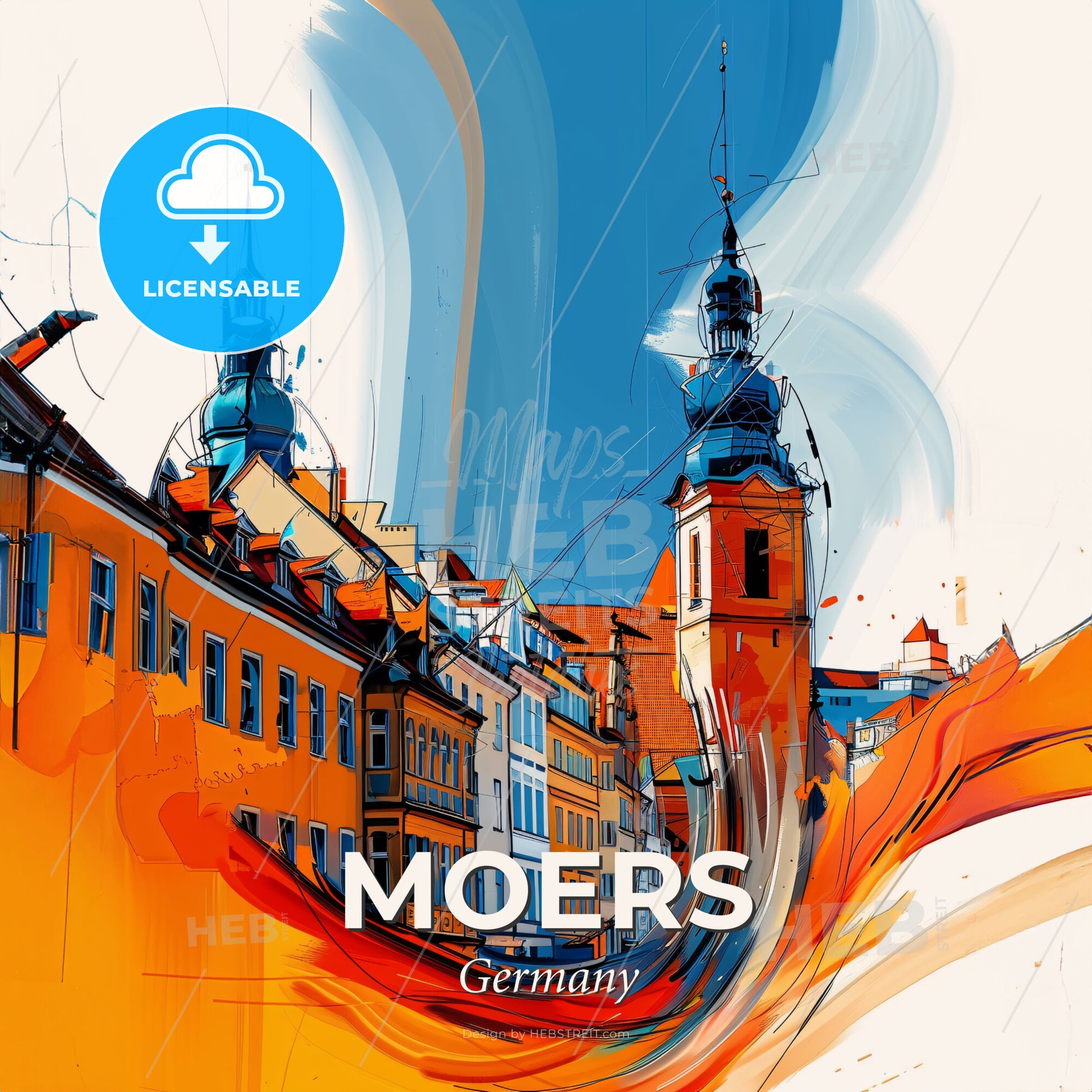 Vibrant Moers, Germany - A Colorful Painting Of Buildings - Square format print template