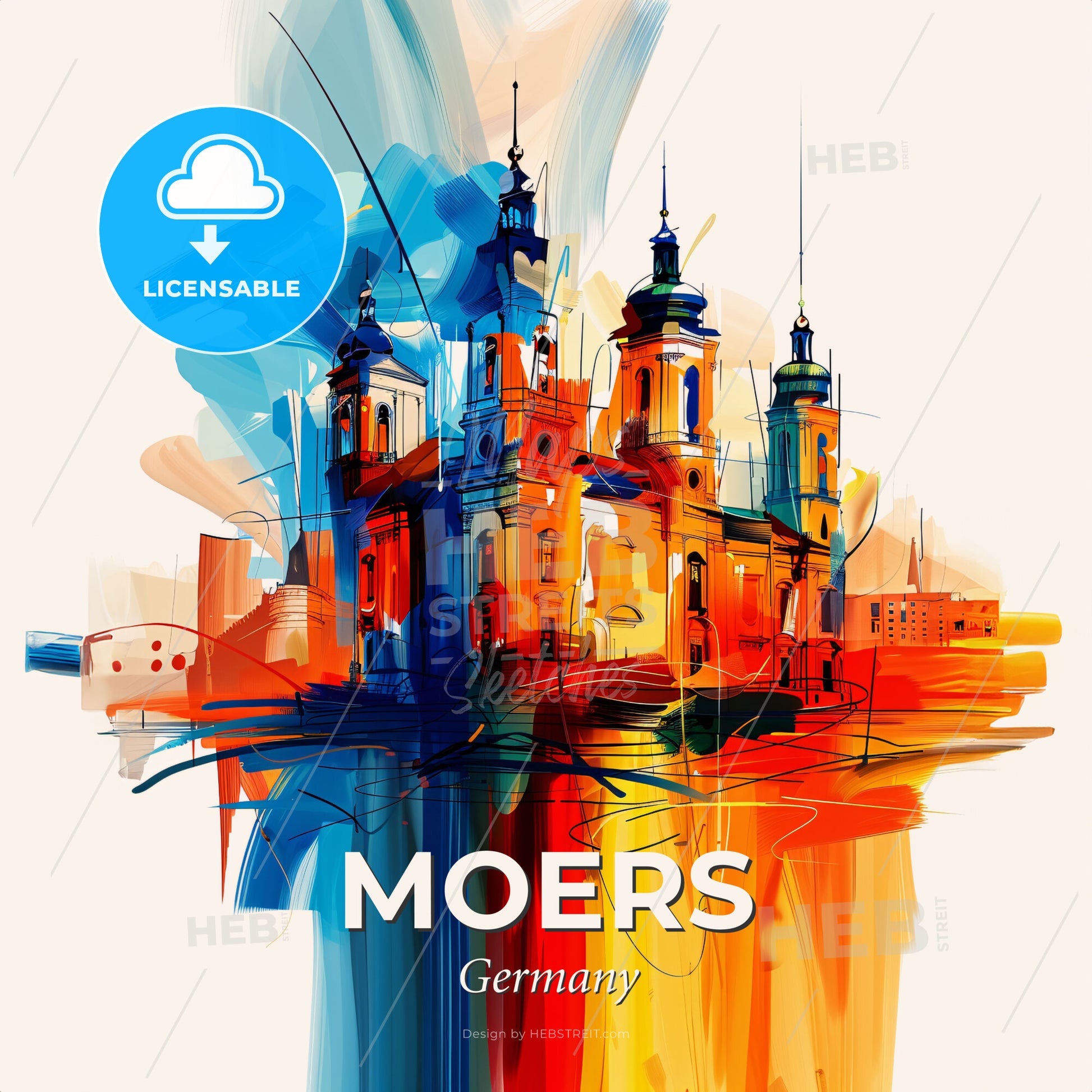 Vibrant Moers, Germany - A Colorful Painting Of A Building - Square format print template