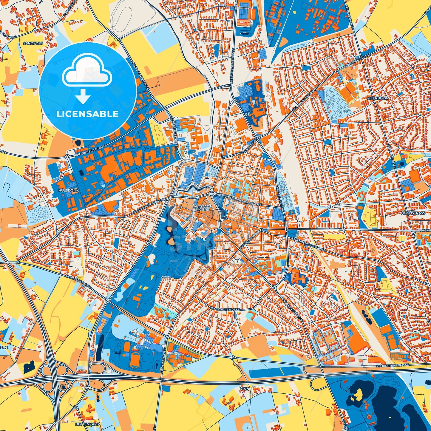 Colorful Moers Street Map with Labels and Buildings