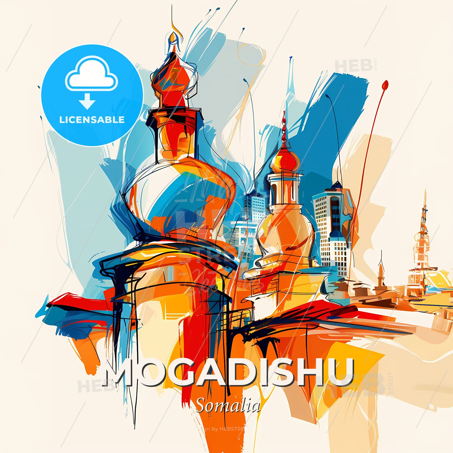 Vibrant Mogadishu, Somalia - A Colorful Painting Of A City - Square format print template