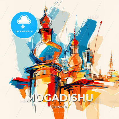 Vibrant Mogadishu, Somalia - A Colorful Painting Of A City - Square format print template