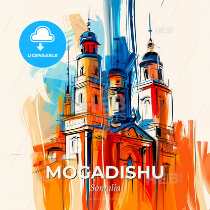 Vibrant Mogadishu, Somalia - A Painting Of A Building - Square format print template