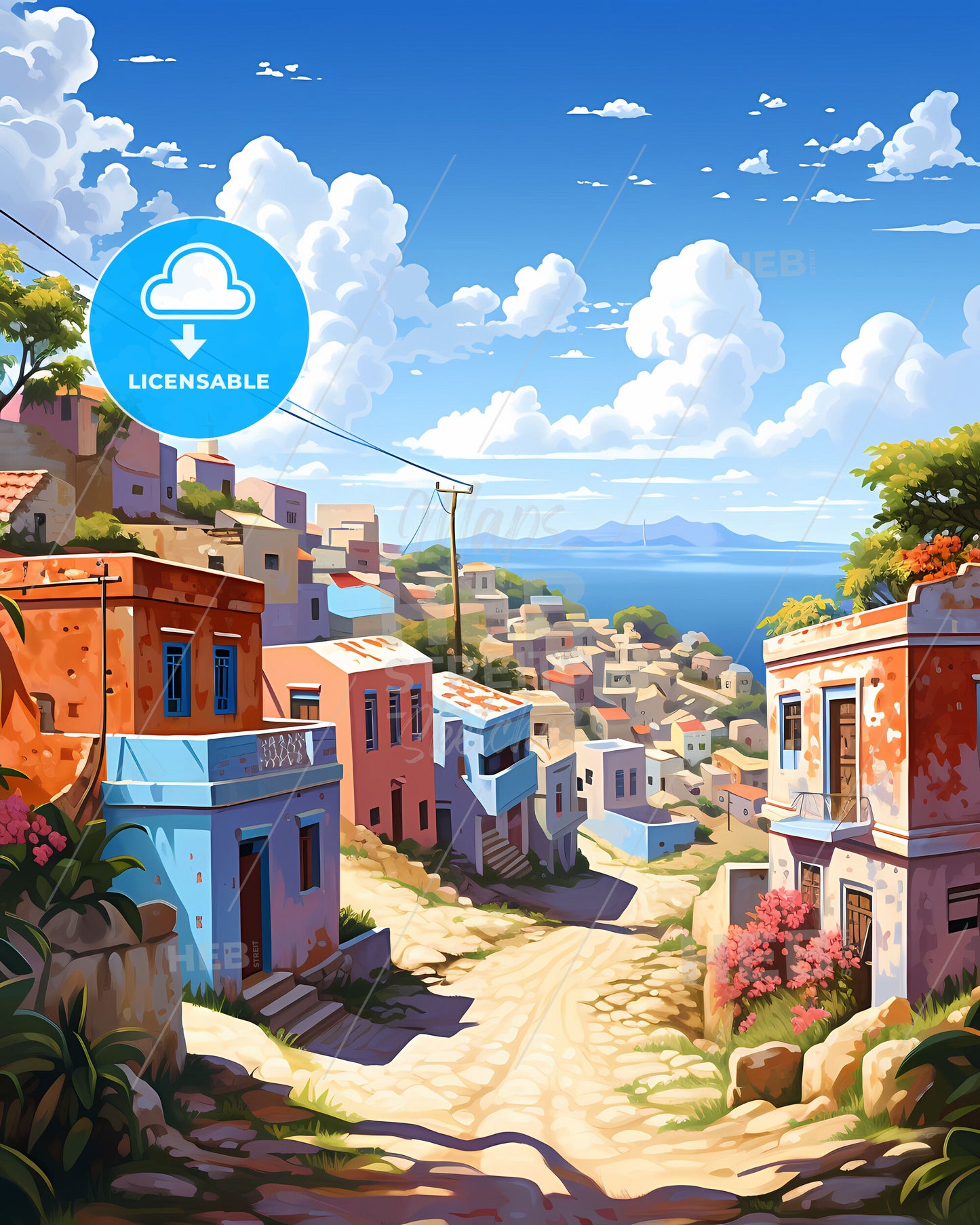 Artful Mogadishu Skyline: Colorful Buildings Adorn the Hilltop