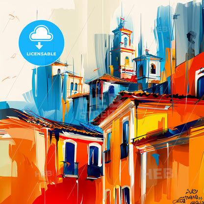Vibrant Mogi Das Cruzes, Brazil - A Painting Of Buildings And A Tower
