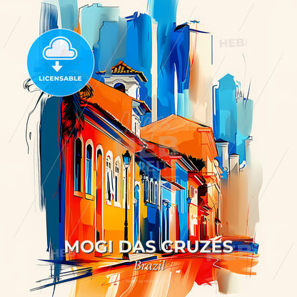 Vibrant Mogi Das Cruzes, Brazil - A Painting Of A Street With Buildings And Palm Trees - Square format print template