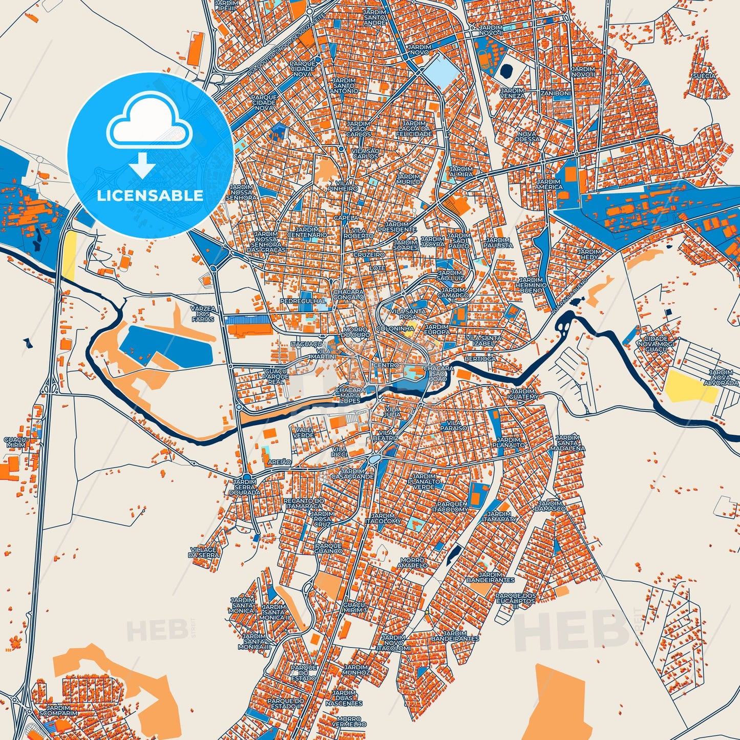 Colorful Mogi Guacu Street Map with Labels and Buildings