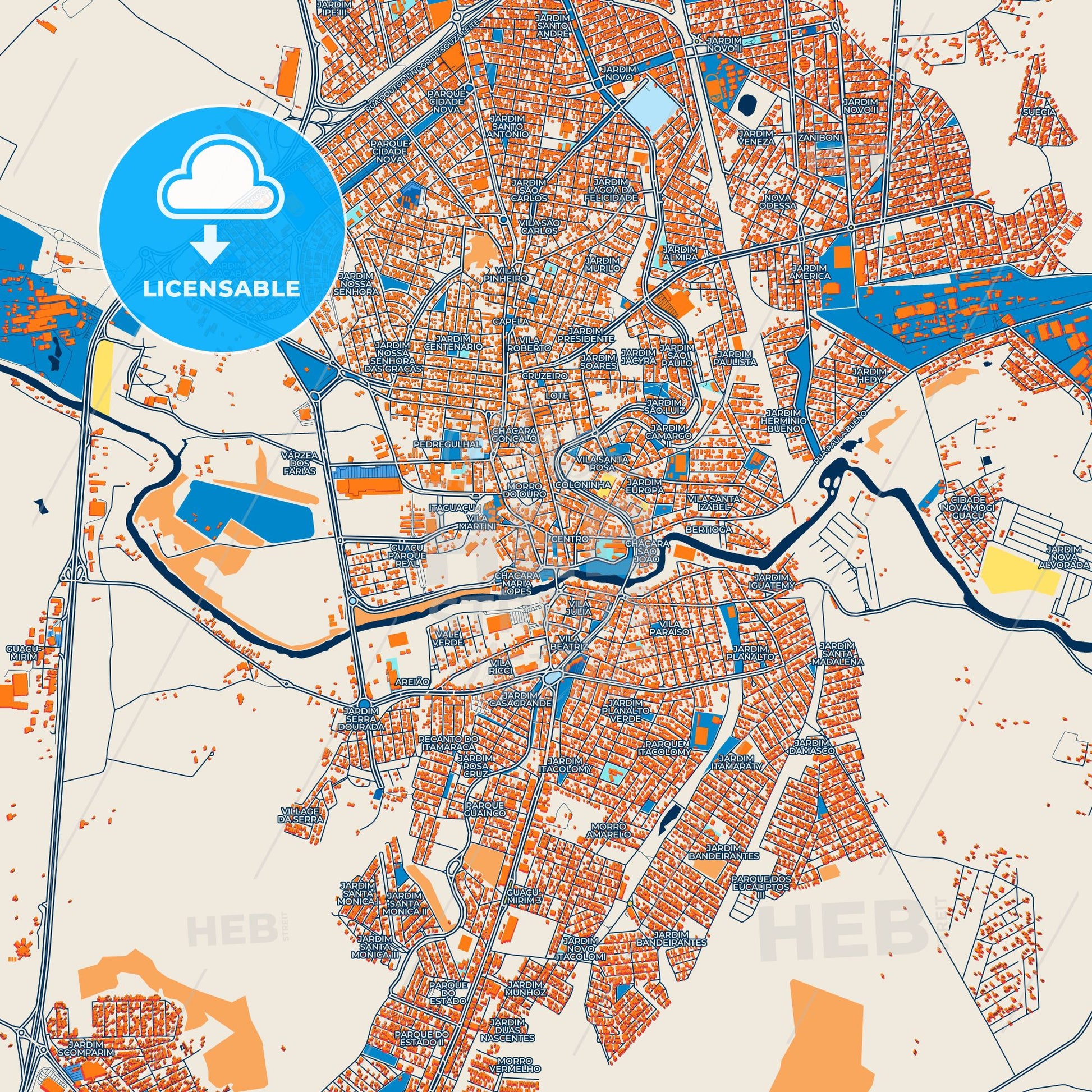 Colorful Mogi Guacu Street Map with Labels and Buildings