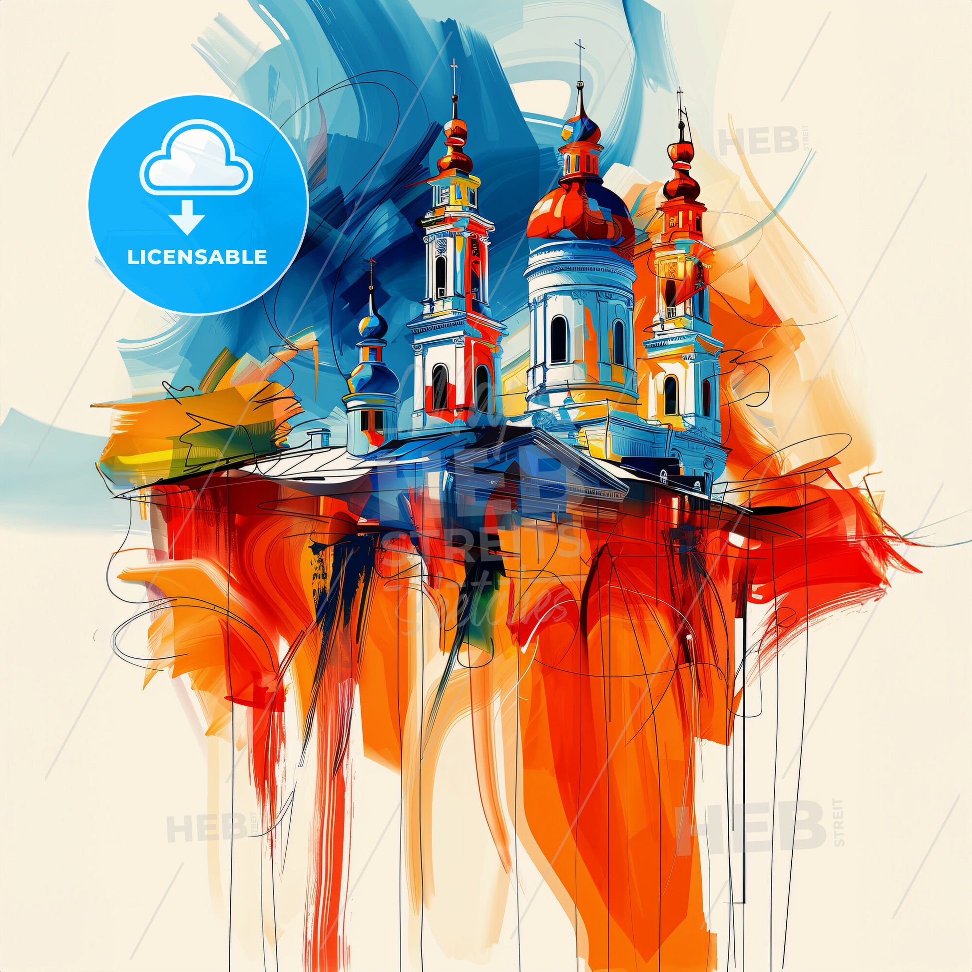 Vibrant Могілеў, Belarus - A Painting Of A Building With Towers And A Colorful Background