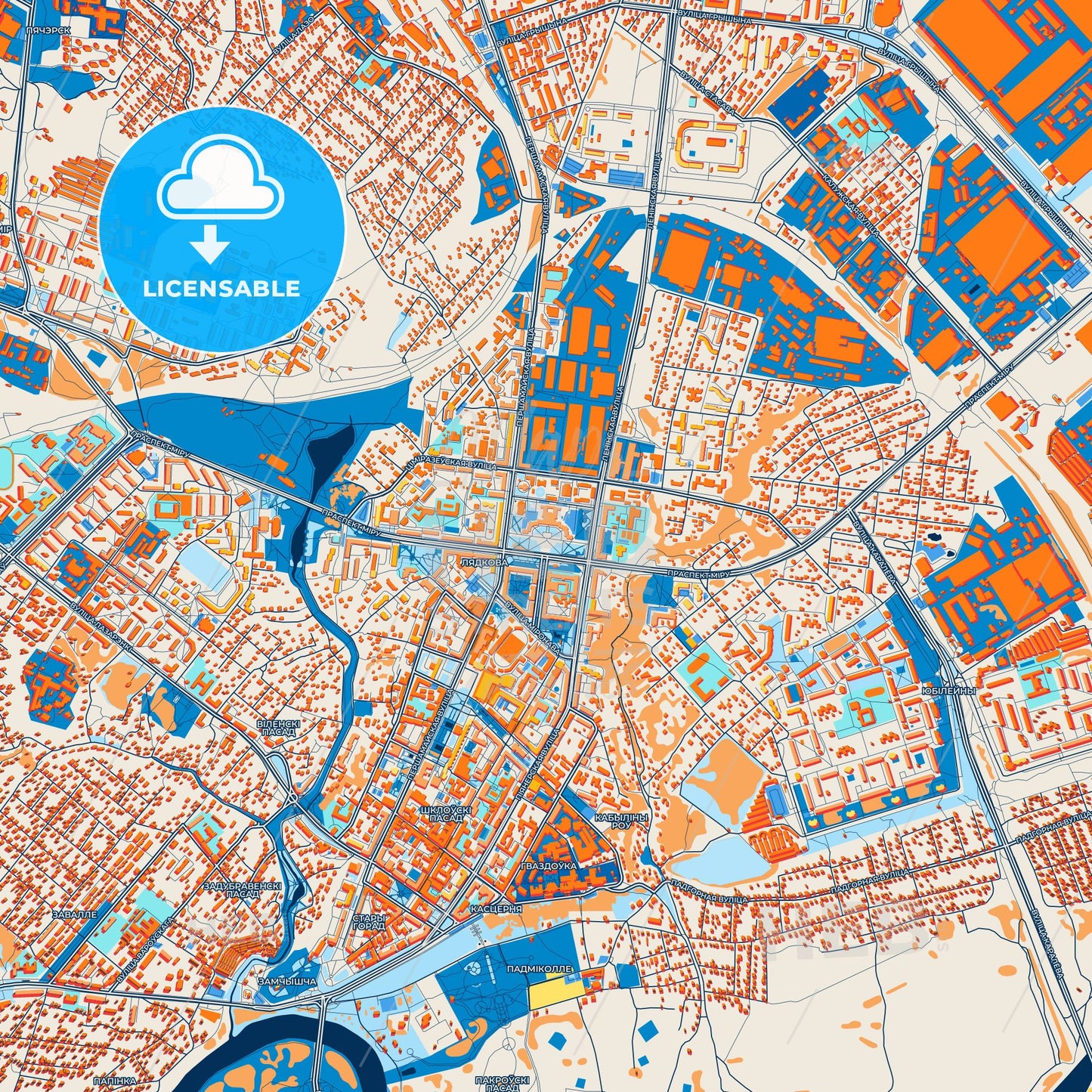 Colorful Mogilev Street Map with Labels and Buildings