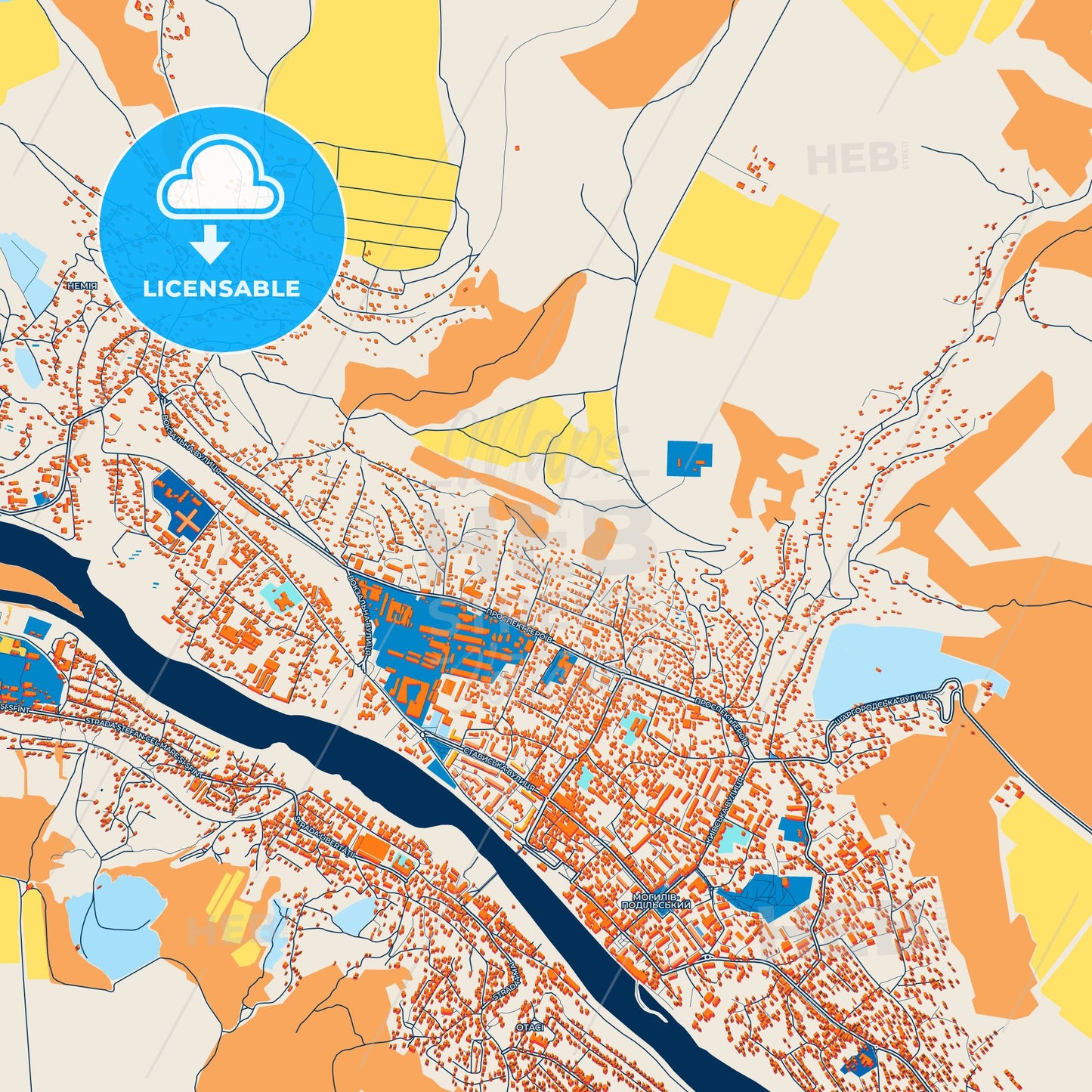 Colorful Mohyliv-Podilskyi Street Map with Labels and Buildings