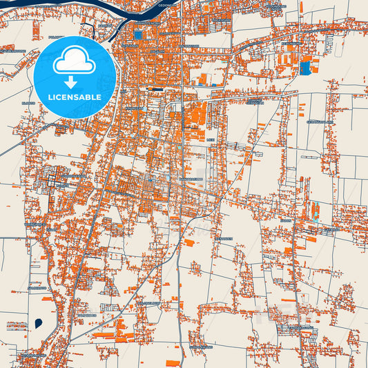 Colorful Mojokerto Street Map with Labels and Buildings