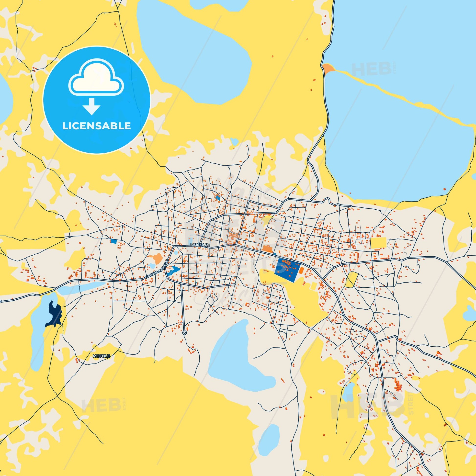 Colorful Mokolo Street Map with Labels and Buildings
