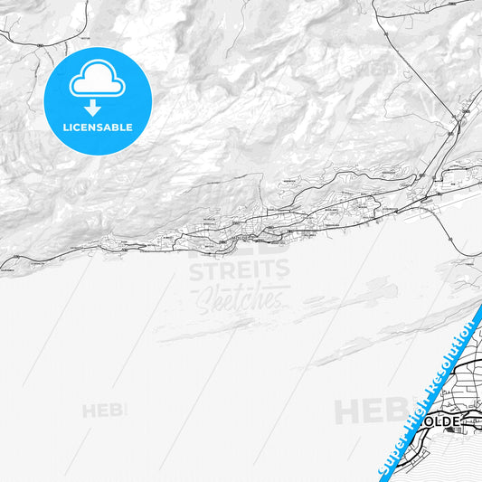 Molde, Norway light map with streetnames, citynames and districts