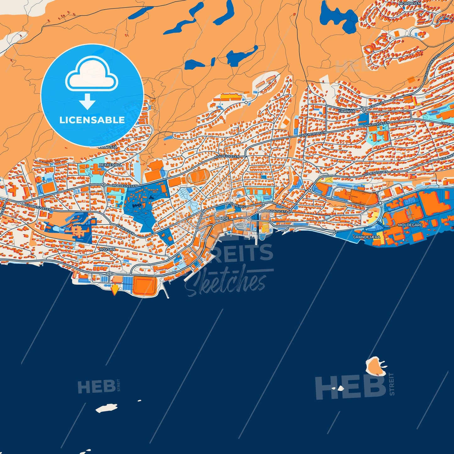 Colorful Molde Street Map with Labels and Buildings