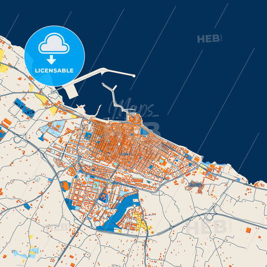 Colorful Molfetta Street Map with Labels and Buildings