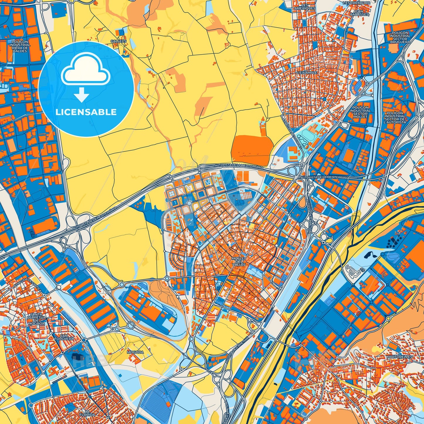 Colorful Mollet del Vallès Street Map with Labels and Buildings