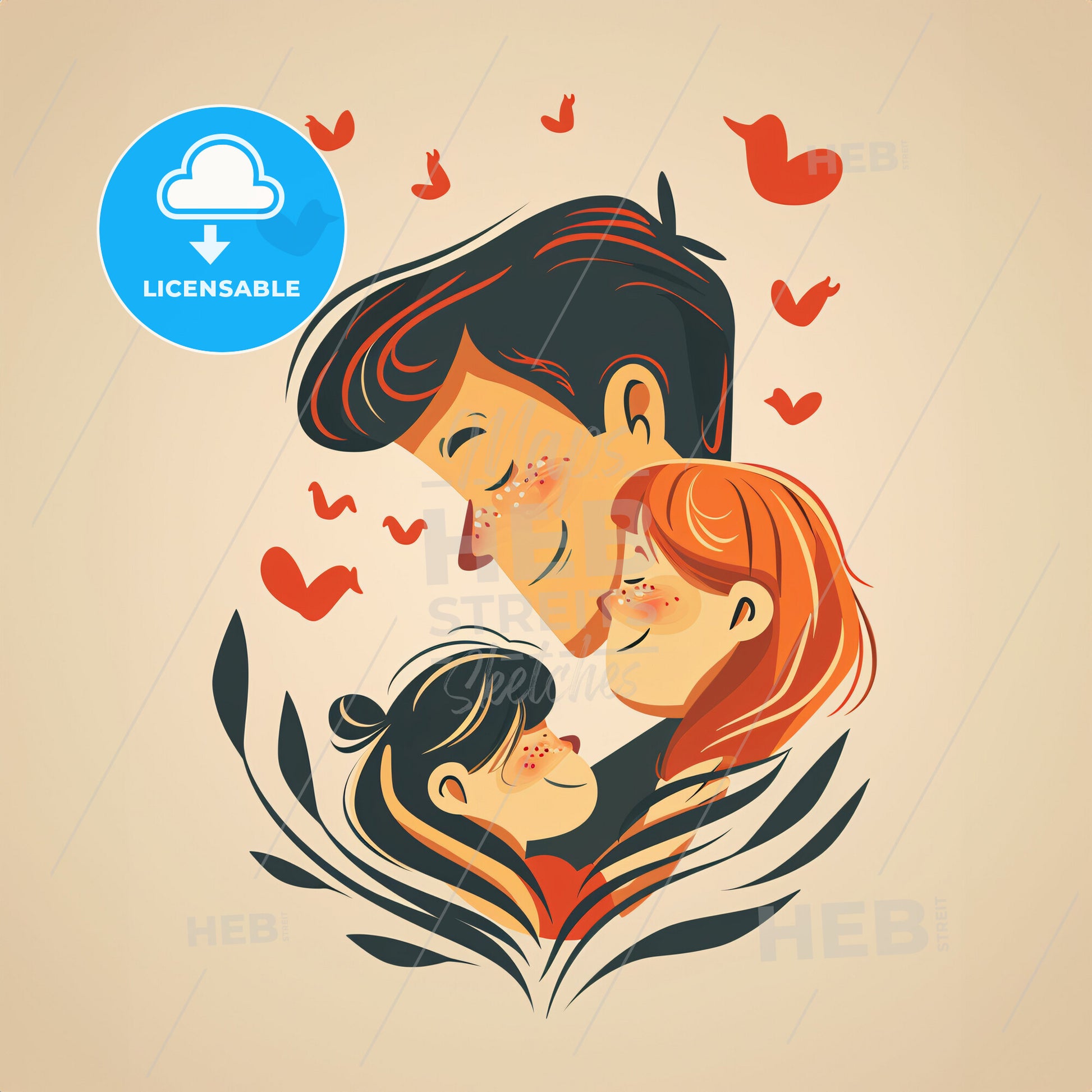 Mom Is Singing To A Baby - A Man And Two Girls Hugging