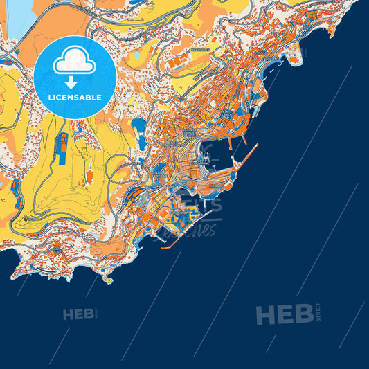 Colorful Monaco-Ville Street Map with Labels and Buildings