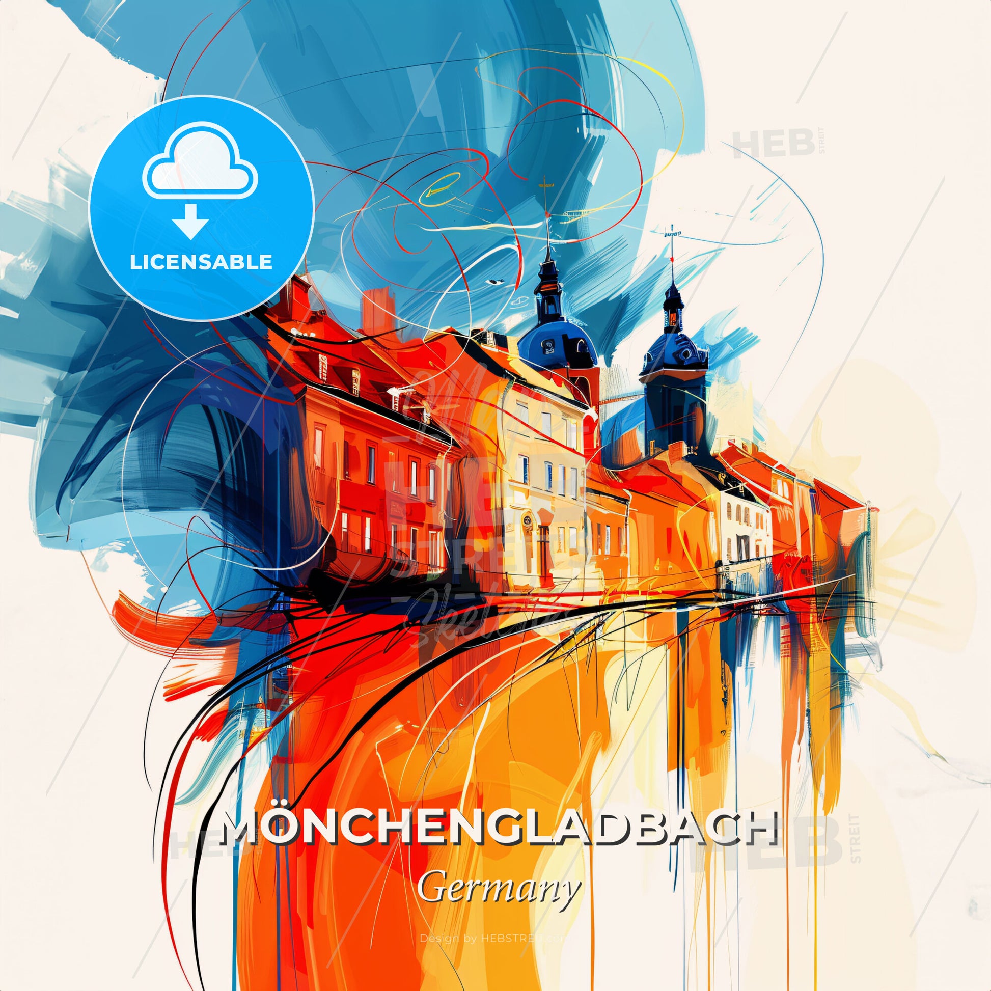 Vibrant Mönchengladbach, Germany - A Painting Of Buildings And A Street - Square format print template