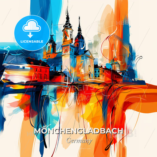 Vibrant Mönchengladbach, Germany - A Painting Of A Building With Towers And A Clock Tower - Square format print template