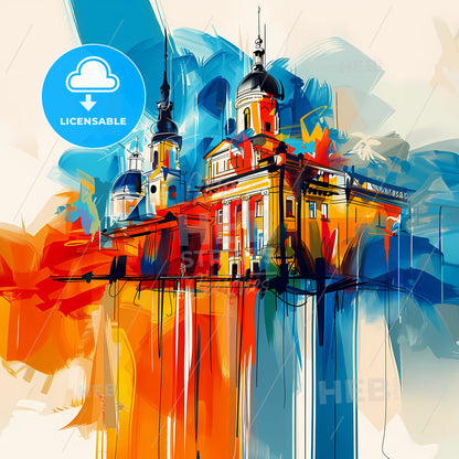 Vibrant Mönchengladbach, Germany - A Painting Of A Building With Towers