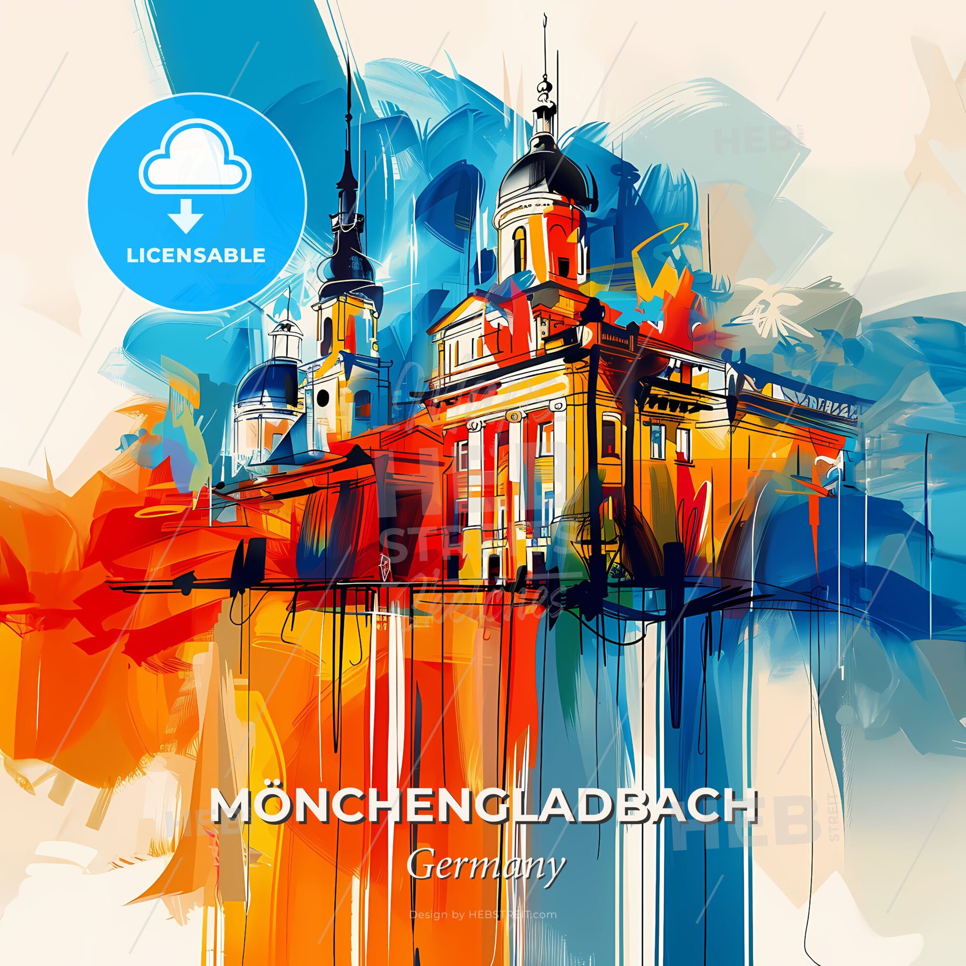 Vibrant Mönchengladbach, Germany - A Painting Of A Building With Towers - Square format print template