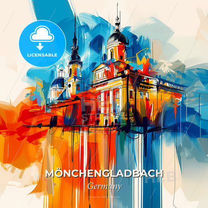 Vibrant Mönchengladbach, Germany - A Painting Of A Building With Towers - Square format print template