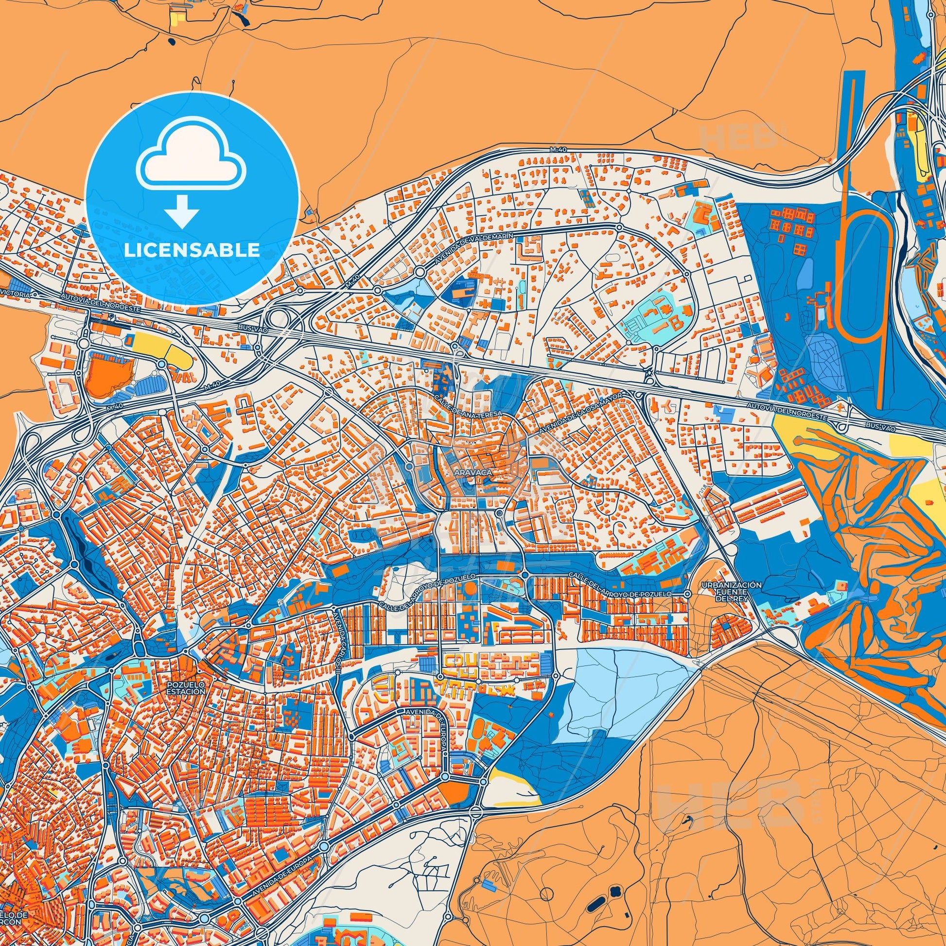 Colorful Moncloa-Aravaca Street Map with Labels and Buildings