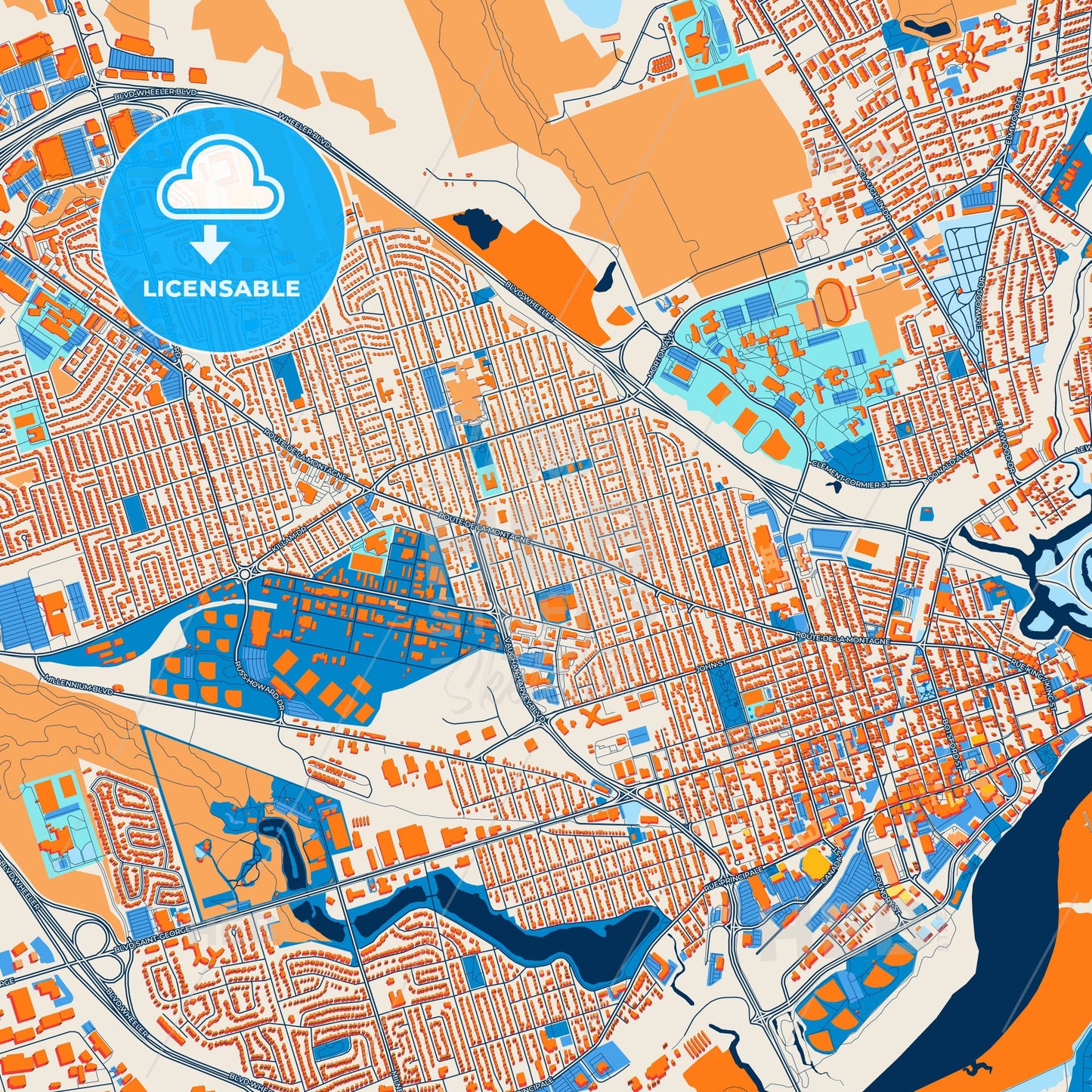 Colorful Moncton Street Map with Labels and Buildings