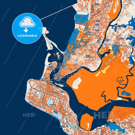 Colorful Monrovia Street Map with Labels and Buildings