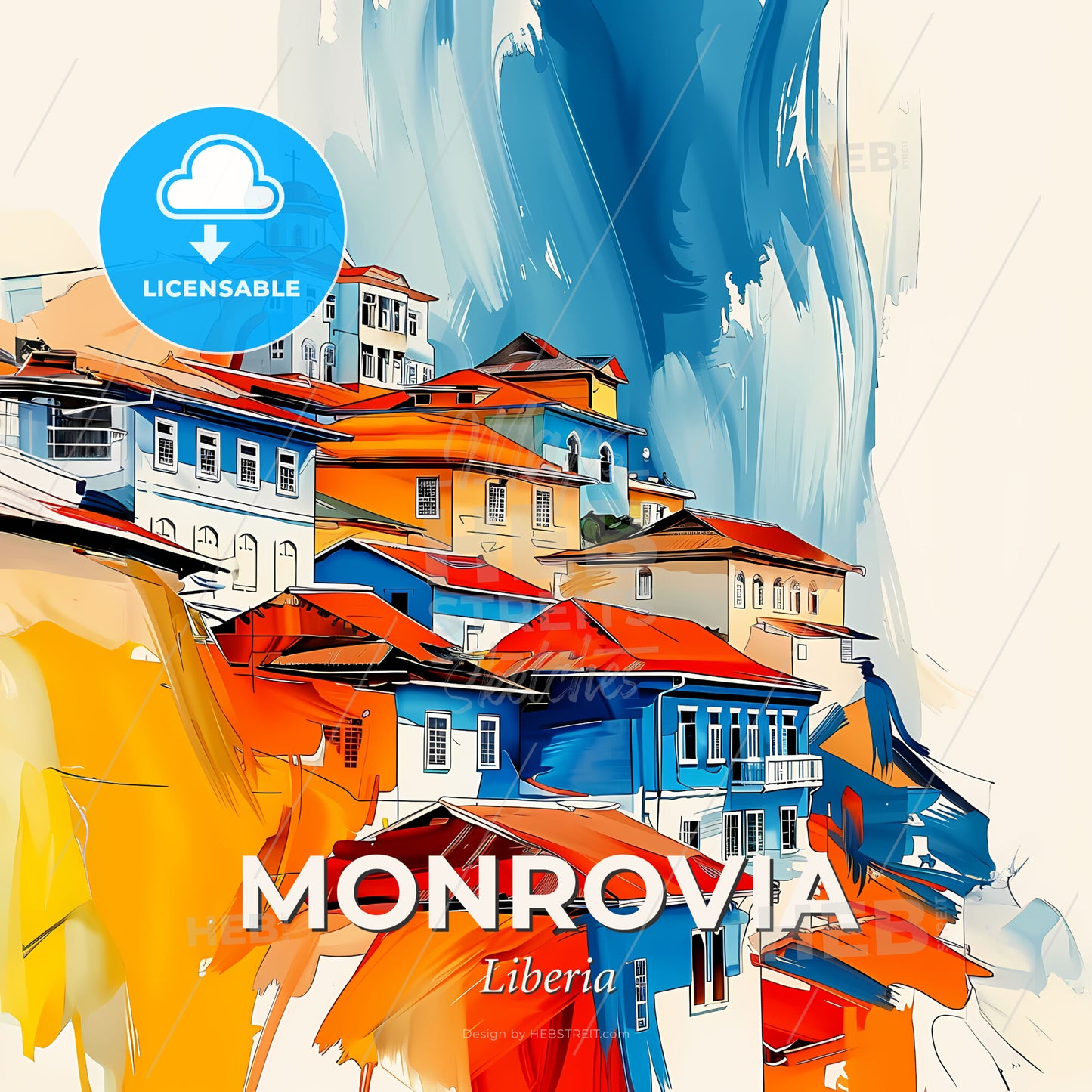 Vibrant Monrovia, Liberia - A Painting Of A Colorful Town - Square format print template
