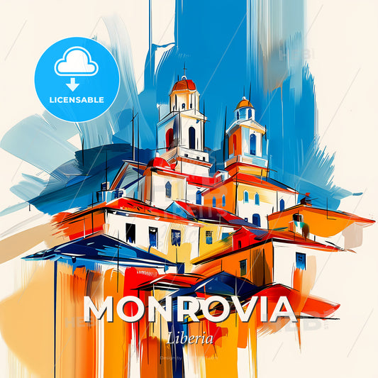 Vibrant Monrovia, Liberia - A Painting Of A Building - Square format print template