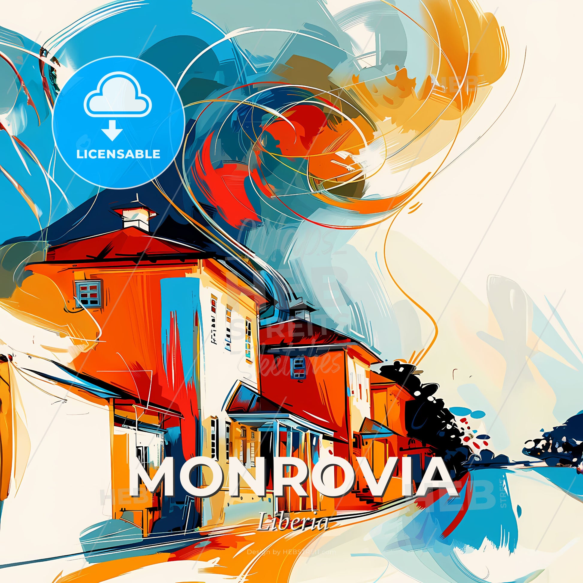 Vibrant Monrovia, Liberia - A Colorful Painting Of A House - Square format print template