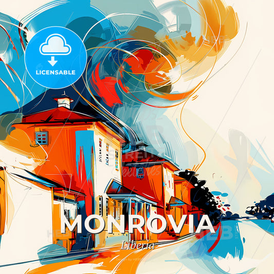 Vibrant Monrovia, Liberia - A Colorful Painting Of A House - Square format print template