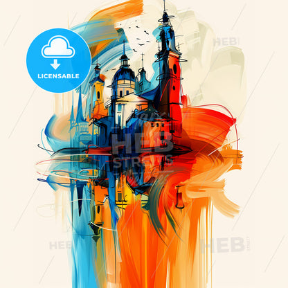 Vibrant Mons , Belgium - A Painting Of A Castle