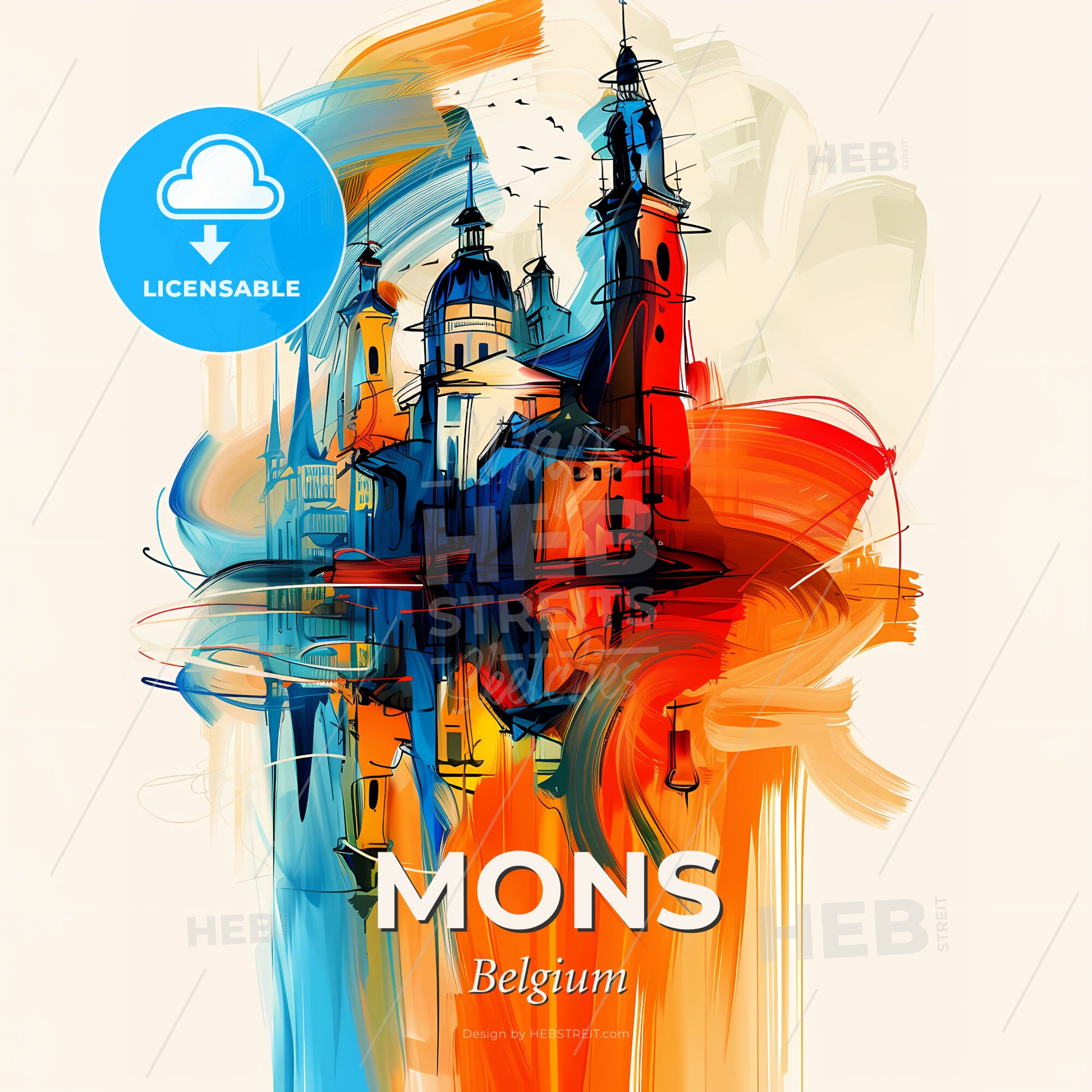 Vibrant Mons , Belgium - A Painting Of A Castle - Square format print template