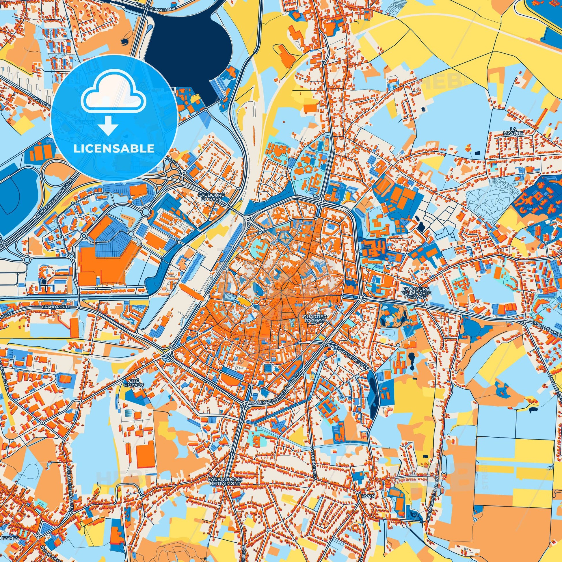 Colorful Mons Street Map with Labels and Buildings