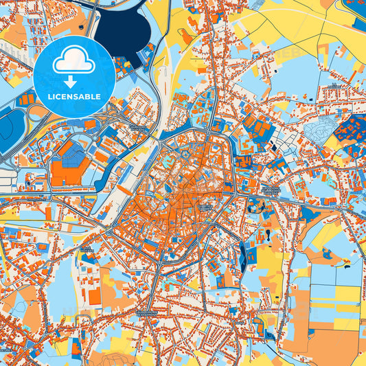 Colorful Mons Street Map with Labels and Buildings