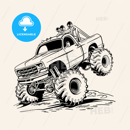 Monster Truck - A Cartoon Monster Truck With Large Tires