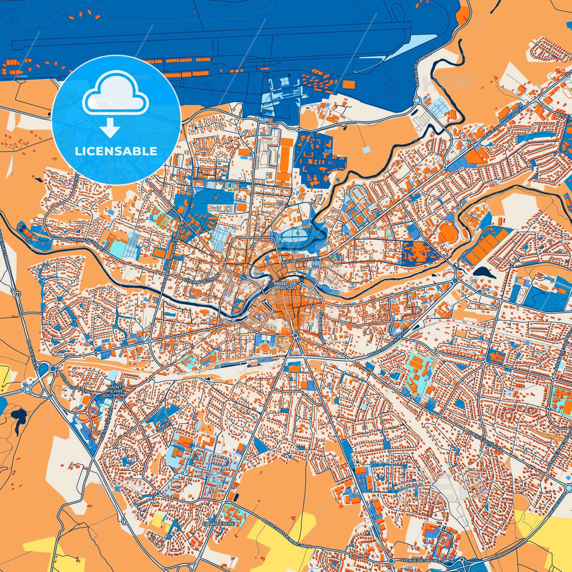 Colorful Mont-de-Marsan Street Map with Labels and Buildings