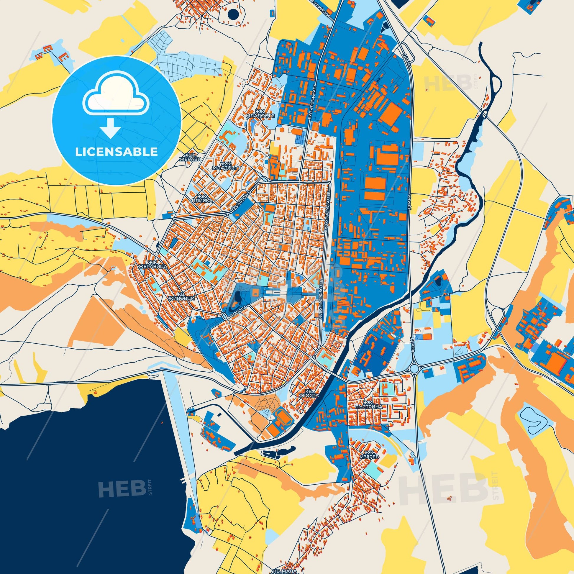 Colorful Montana Street Map with Labels and Buildings