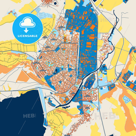 Colorful Montana Street Map with Labels and Buildings
