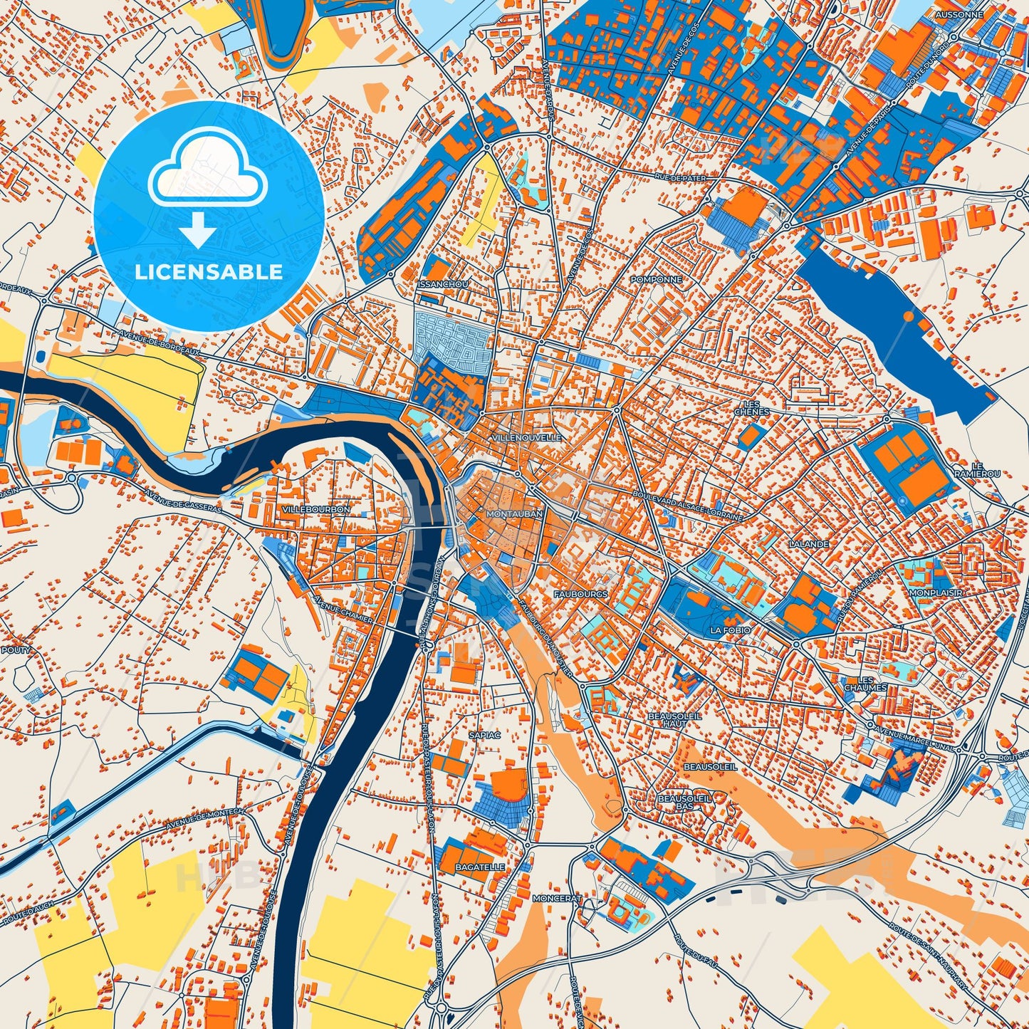 Colorful Montauban Street Map with Labels and Buildings