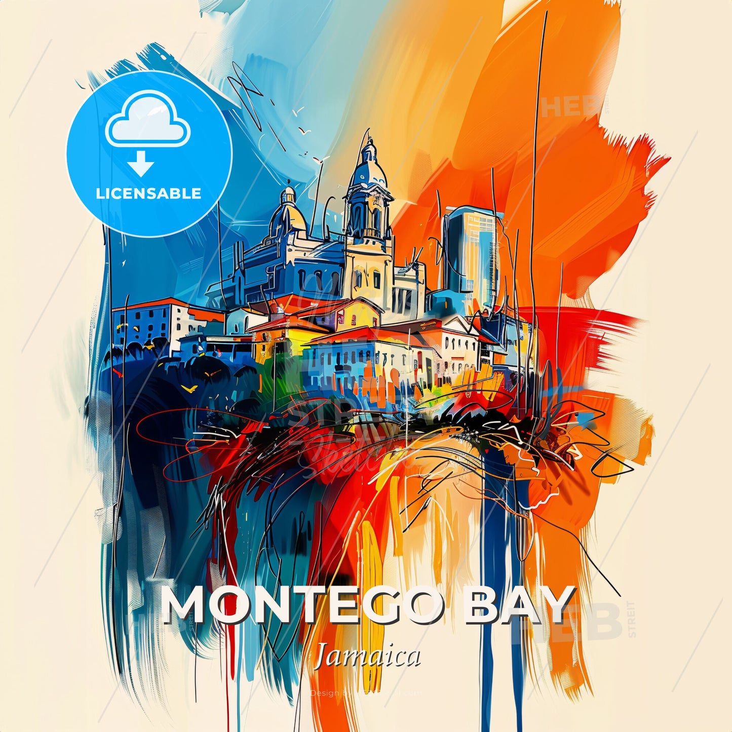 Vibrant Montego Bay, Jamaica - A Painting Of A City - Square format print template