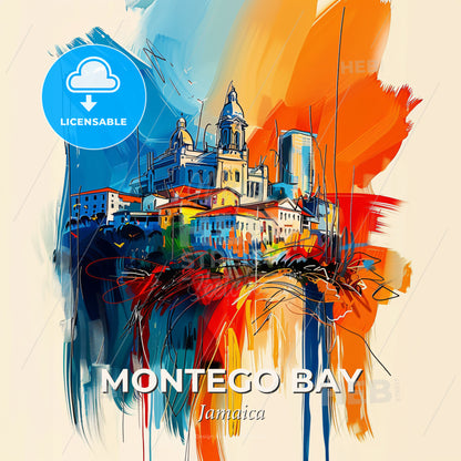 Vibrant Montego Bay, Jamaica - A Painting Of A City - Square format print template